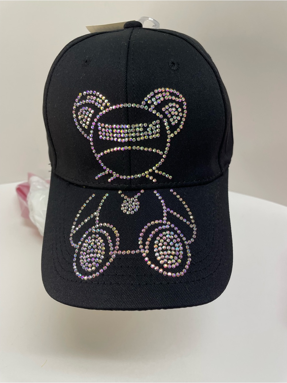 Black Rhinestone Teddy Baseball Cap